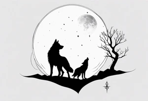 Wolf and moon silhouette tattoo idea