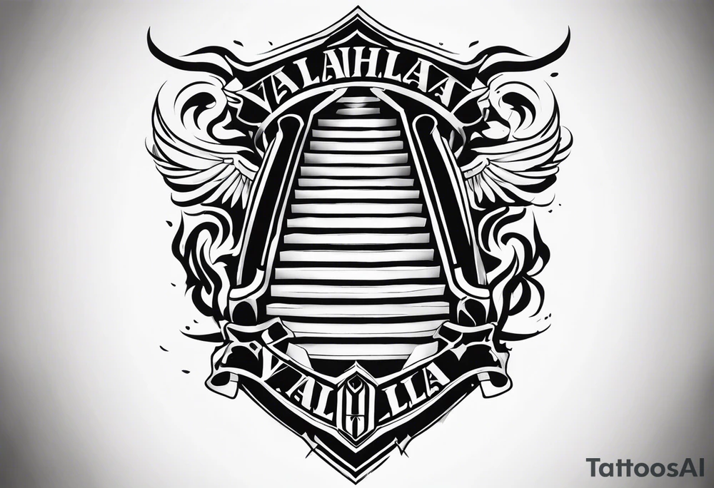 Valhalla fire sword shield stairs tattoo idea