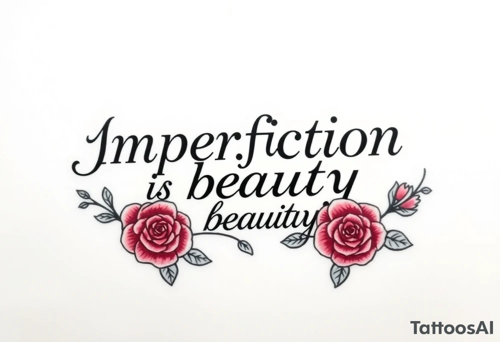 Imperfection is beauty in a scroll with roses tattoo idea