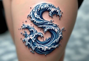A navy blue "S" formed from ocean waves with white foam accents. tattoo idea