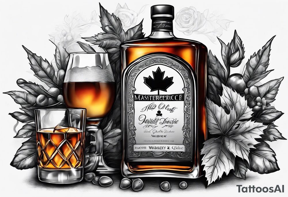 Canadian whiskey and glass and dog tags tattoo idea