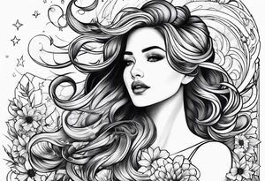 woman in pool reaching to stars tattoo idea