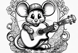 cartoon mouse playing guitar 
 american traditional tattoo idea