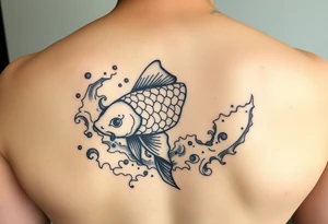 traditional koi fish swimming upstream through turbulent waves tattoo idea