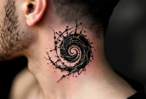 A black ink spiral encased in fractured golden glass lines, suggesting beauty through chaos. tattoo idea