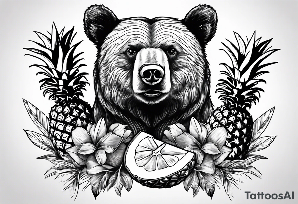 Bear loves pineapples and coconuts tattoo idea
