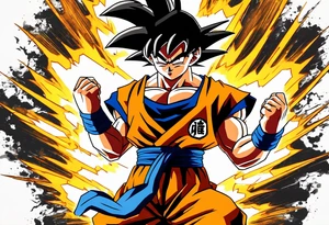 paint son goku as a super saiyajin 2, doing a kamehameha. sourround him by his friends and his family. all of them are displayed as a papercut tattoo idea