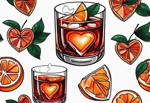 Simple negroni with orange and ice cubes shaped like heart tattoo idea