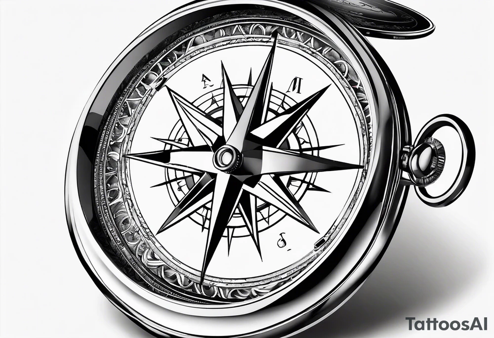 pocket compass opened with signature engraving on the top half inside tattoo idea