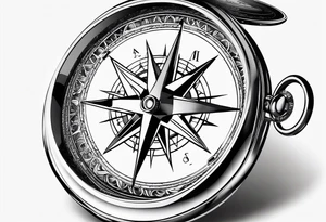 pocket compass opened with signature engraving on the top half inside tattoo idea