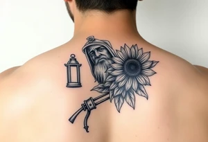 neotraditional man of war 
with lantern and sunflower tattoo idea