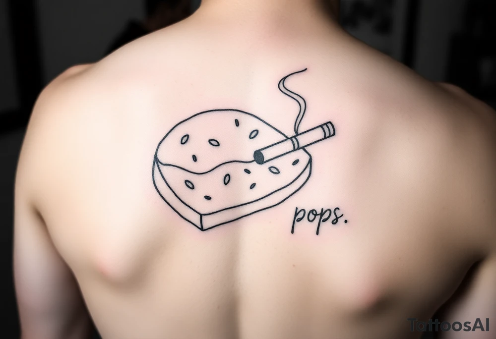 Simple tattoo with bread a cigarette and pops written tattoo idea