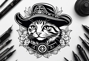 Happy cat in pirat hat tattoo idea