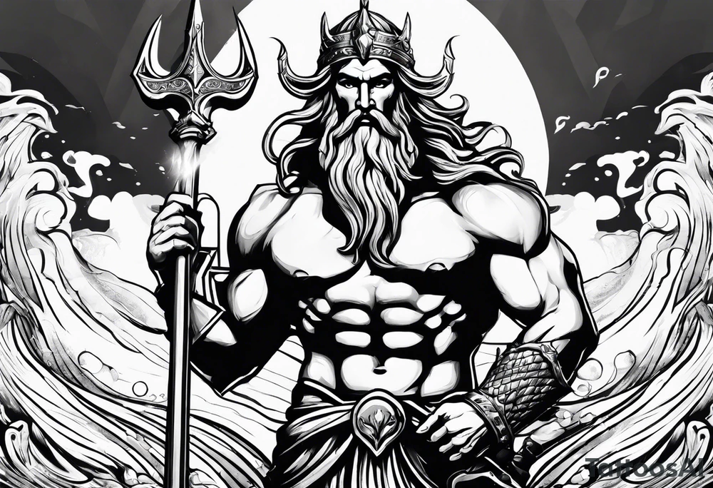 Poseidon on water with his trident tattoo idea