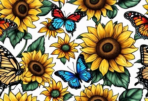 Arm sleeve with sunflowers and butterflies tattoo idea