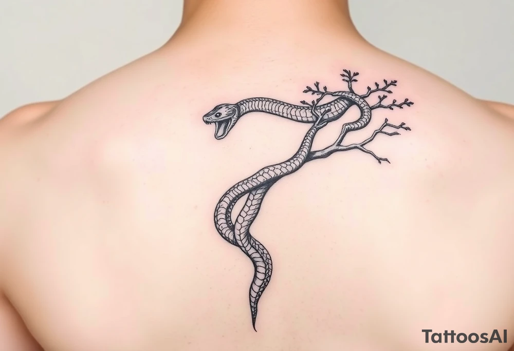 Snake climb on the tree tattoo idea