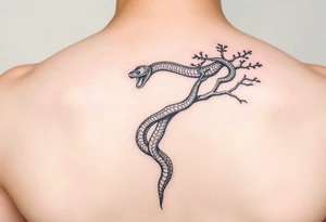 Snake climb on the tree tattoo idea