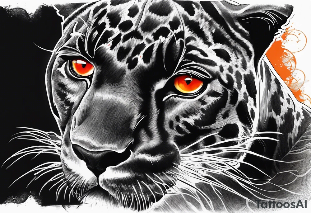 Facial of panther with red-orange eyes tattoo idea