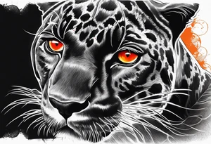 Facial of panther with red-orange eyes tattoo idea