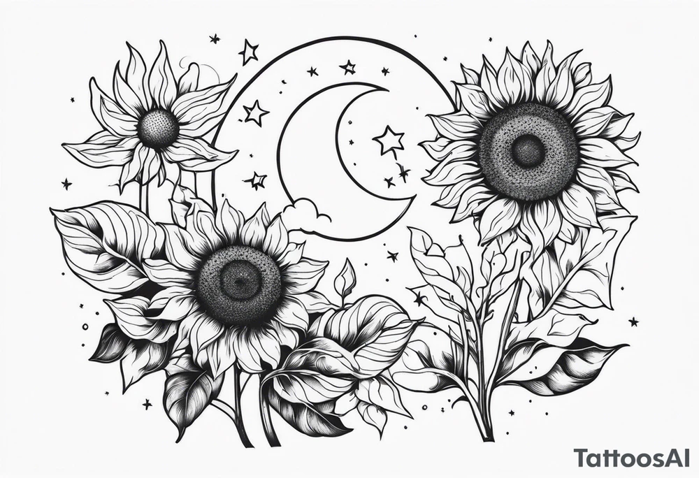 Sunflowers sun and moon tattoo idea