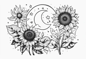 Sunflowers sun and moon tattoo idea