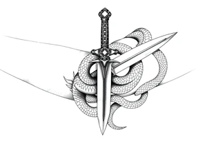 mystical snake coiled around an ancient dagger with jeweled hilt tattoo idea