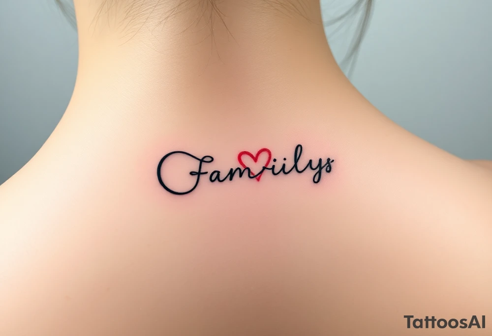 Rainbow Color infinity symbol and the word "family" engraved inside with hearts and kisses tattoo idea