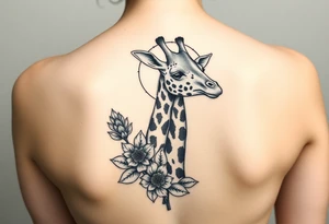 Giraffe with crepe myrtle with sun and moon tattoo idea
