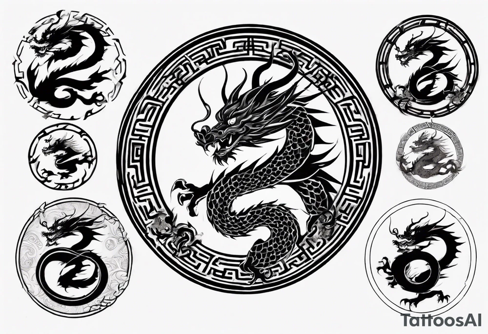 Chinese dragon in a circular shape with "02.03" written on its skin tattoo idea