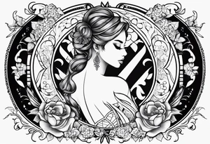 FℲ lettering with women’s body outline tattoo idea