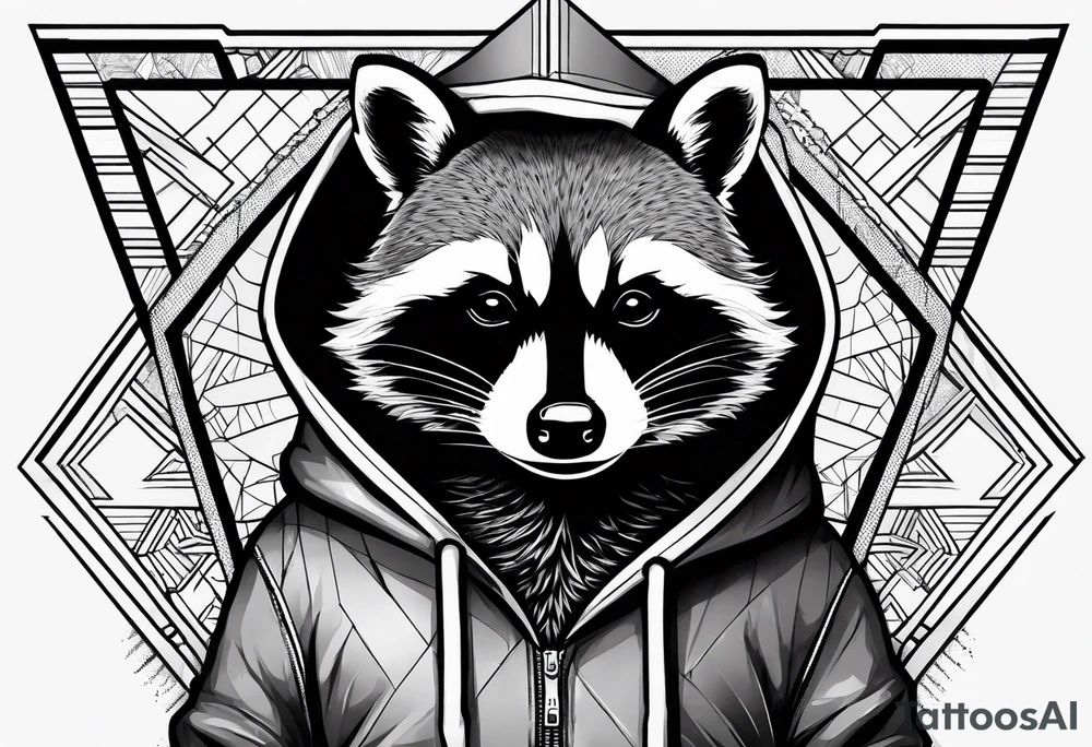 raccoon wearing a Superman hoodie tattoo idea