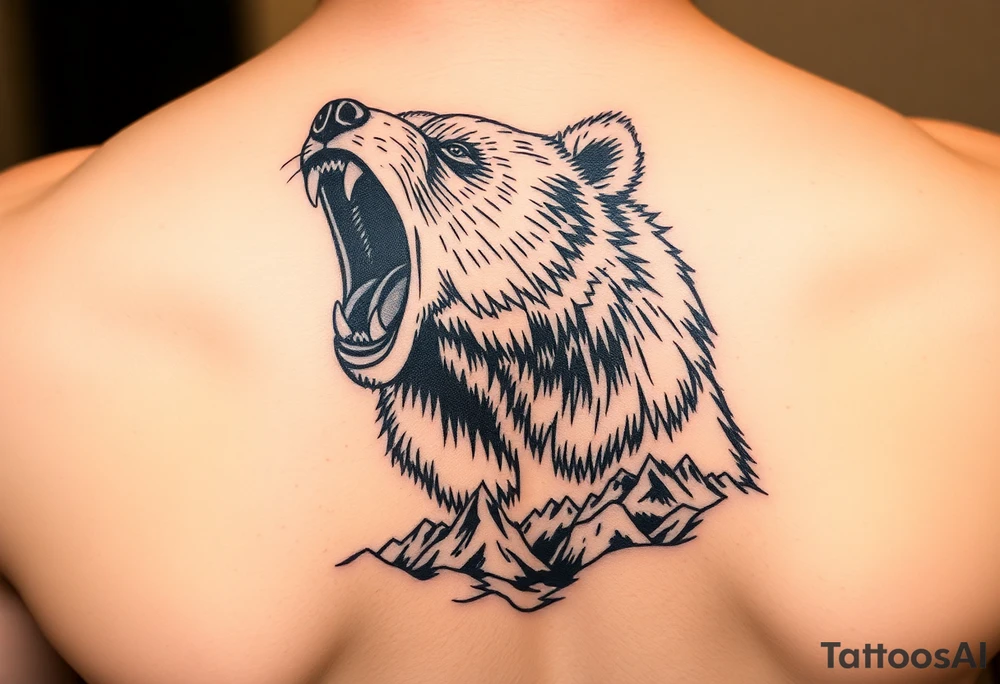 roaring bear,landscape. tattoo idea