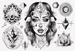 beautiful woman mixed with geometric objects tattoo idea
