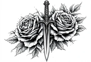 Roses with a dagger through tattoo idea