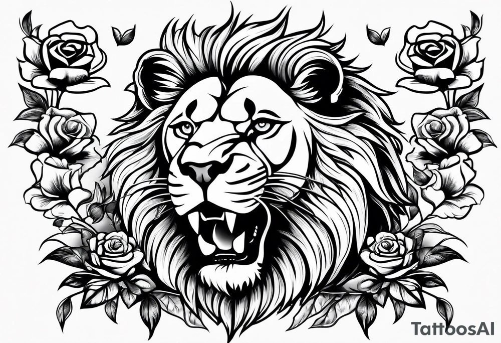 Roaring Lion with crown with roses tattoo idea Roaring Lion with crown with roses tattoo idea