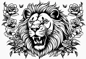 Roaring Lion with crown  with roses tattoo idea
