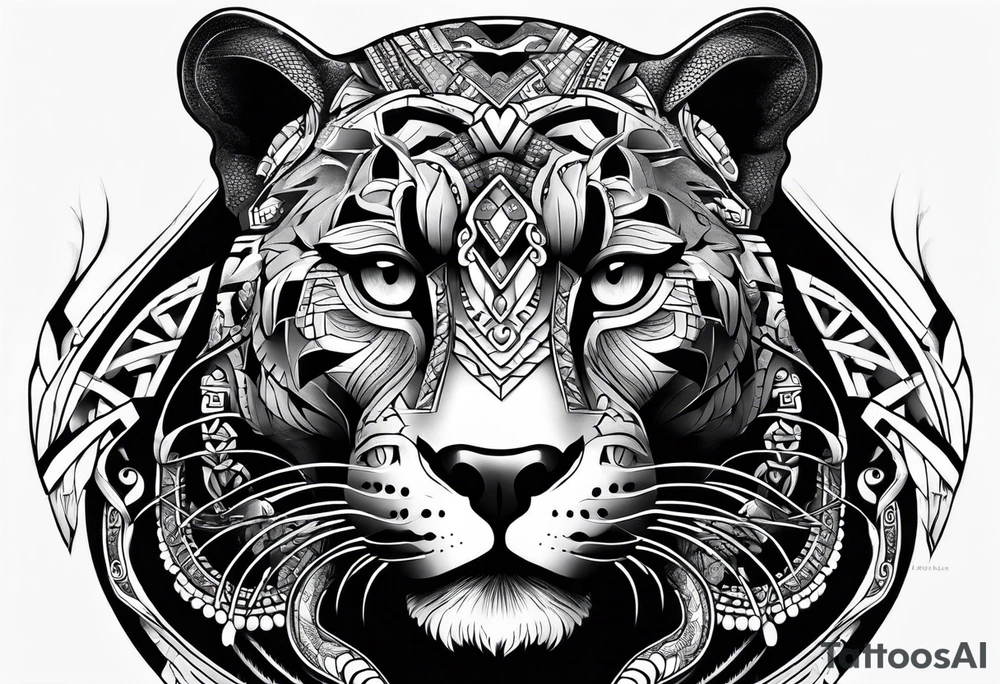 aztec black jaguar with snake tattoo idea