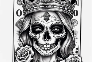 santa la muerta with dollars and crown
on card tattoo idea