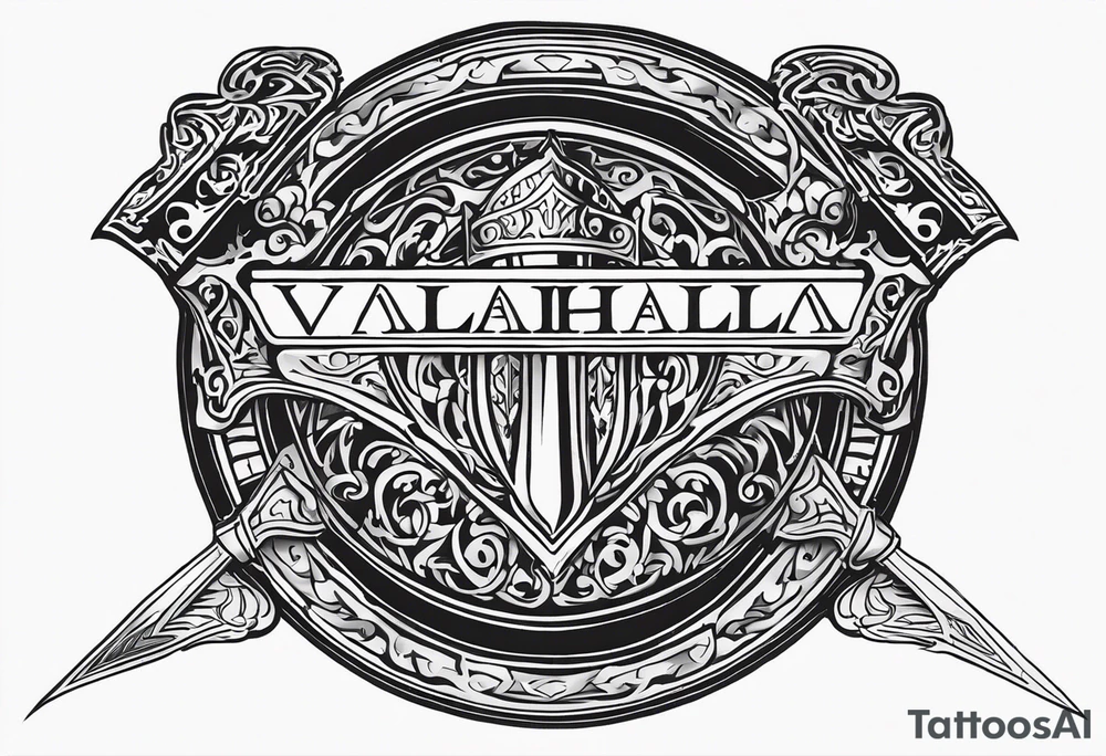 Valhalla round shield fire sword tattoo idea