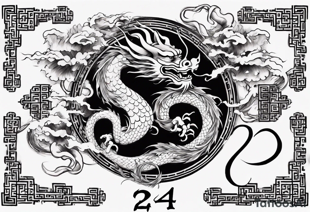 Number 24 with a Chinese dragon around it tattoo idea