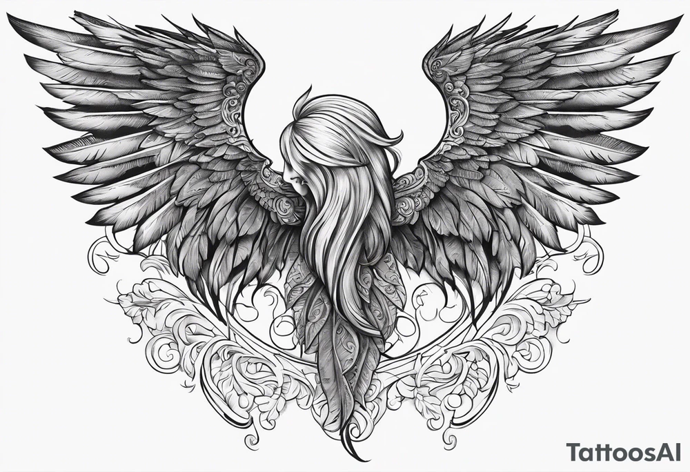 The word Glenn with angel Wings at the side tattoo idea