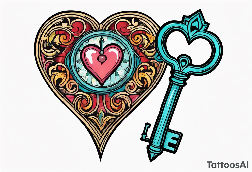 A heart shaped antique key tattoo idea