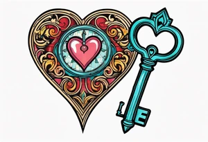 A heart shaped antique key tattoo idea
