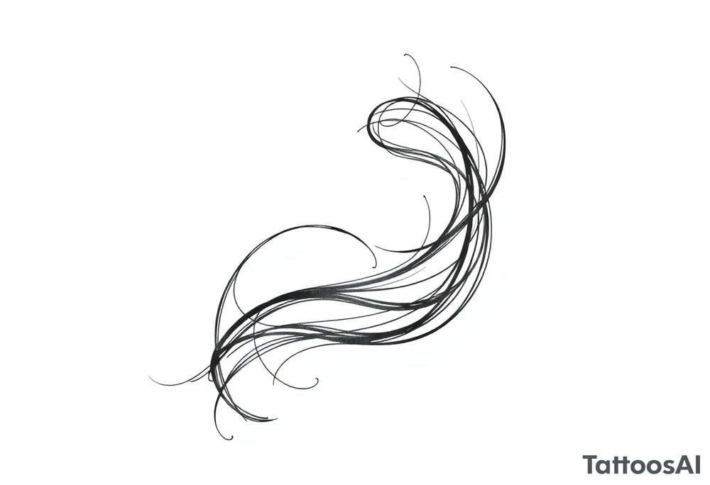 Abstract flowing black lines, blackwork tattoo design, curved movement, wraparound forearm layout, minimalistic and bold, high contrast, negative space, no background tattoo idea