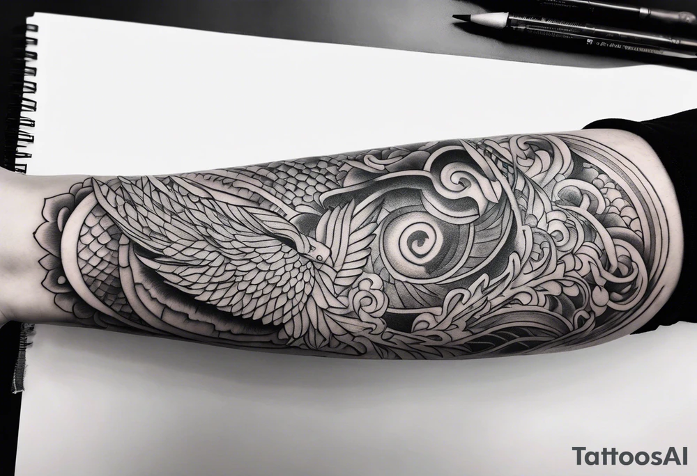 Japanese forearm sleeve stencil tattoo idea