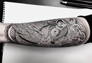 Japanese forearm sleeve stencil tattoo idea