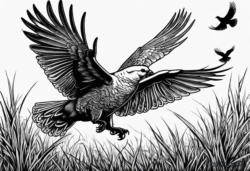 A bird dog chasing a dove in a grassy field tattoo idea A bird dog chasing a dove in a grassy field tattoo idea