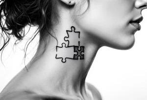 side of the neck puzzle piece tattoo where one of the pieces says Rella tattoo idea