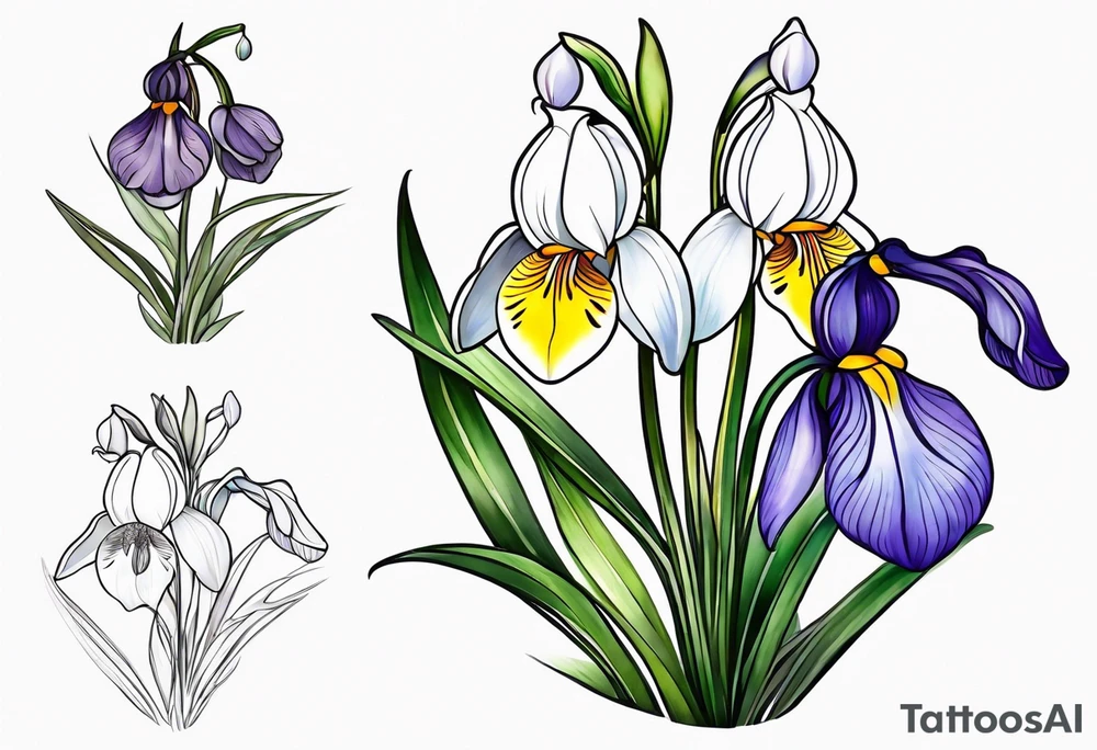 snowdrop flower and iris flower tattoo idea