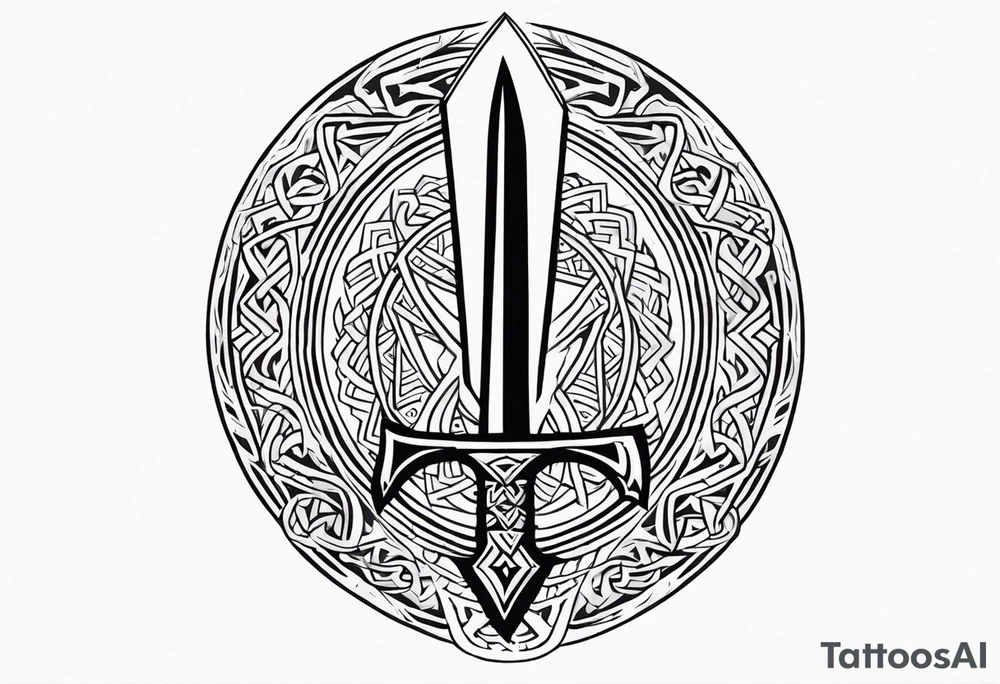 Valhalla sword shield axe Valknut  tribal tattoo idea